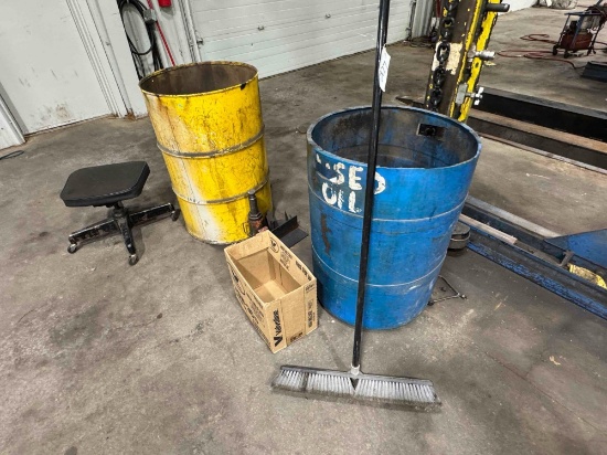 Broom, x2 Barrels, Shop Chair
