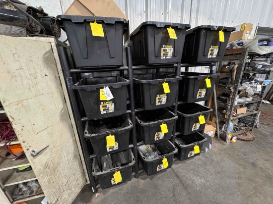 Stand w/ 27 Gallon Totes Of Misc
