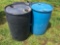 (2) plastic 55 gallon drums