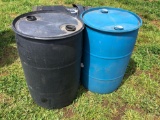 (2) plastic 55 gallon drums