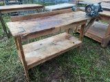 Wooden Shop Table w/ Bench Grinder