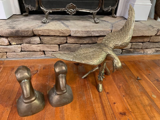 Brass Goose Bookends and Eagle