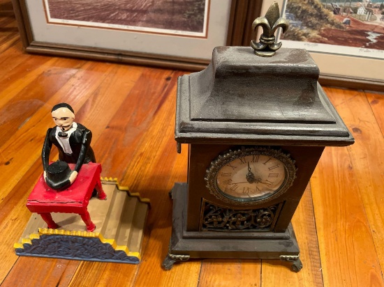 Clock and Antique Coin Bank