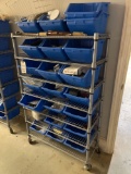 Rolling Metal Rack and Plastic Boxes with Contents