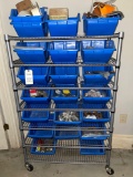 Rolling Metal Rack and Plastic Boxes with Contents