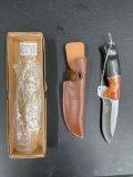 Elk Ridge Wooden Handle Fixed Blade Knife and Leather Sheath