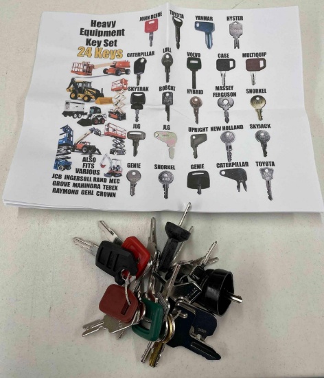 New 24Pc Heavy Equipment Key Set