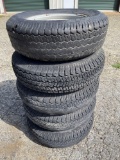 (5) Used Duro ST 225/75D15 Trailer Tires With Six Lug Nut Wheels