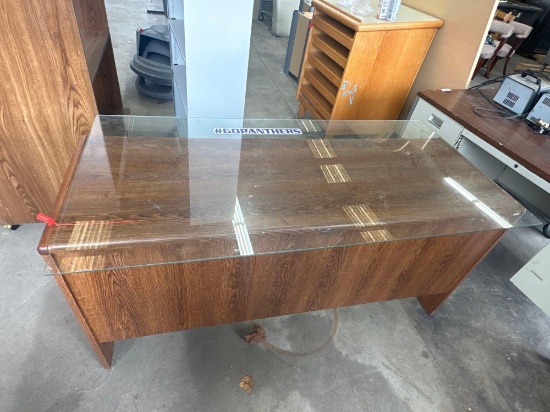 Wooden Desk With Glass Table