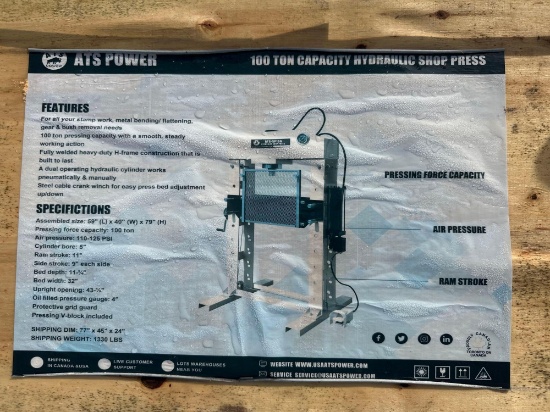 New/Unused ATS 100 Ton Hydraulic Shop Press