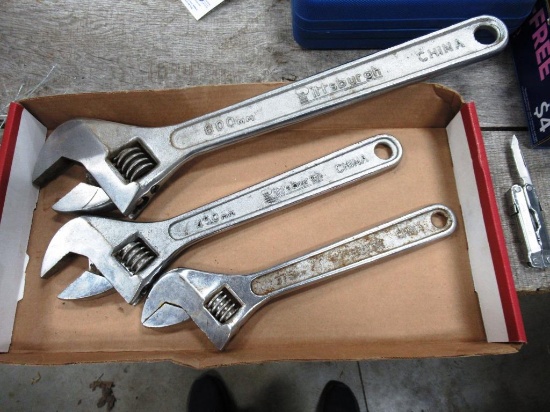 (3) Large Pittsburgh Adjustable Wrenches