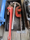 Lot with 24 in. ridgid pipe wrench ridgid pipe cover and ridgid conduit cover