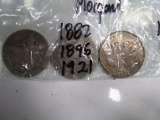 Lot of 3 - 1882, 1896 & 1921 Morgan Silver Dollars