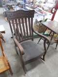 Beautiful Antique Hand Carved Leather-Bottom Rocking Chair