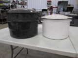Lot with Enamel Pot and Ceramic Canner