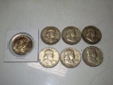 Lot of 7 - Franklin Half Dollars, Various  Years 1957-1963