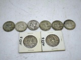 Lot of 8 - Franklin Half Dollars, Various Years 1951-1954