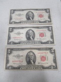 Lot of 3 - Two Dollar Bills, 1953