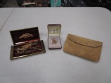 Lot with Small Purse, Necklace & Tie Clips