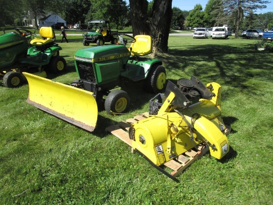 John Deere 314 Tractor w/Blade, Snow Thrower, Weights & Tire Chains - NO RESERVE
