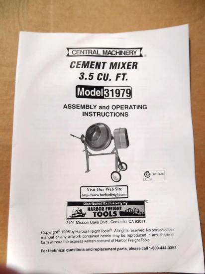 99-309 NEW Central Pneumatic 3.5 Cu. Ft. Electric Cement Mixer