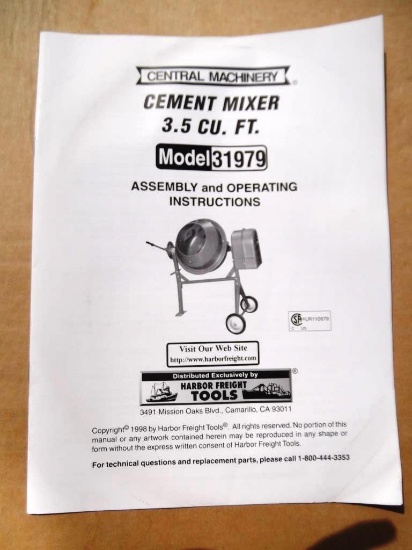 99-311 NEW Central Pneumatic 3.5 Cu. Ft. Electric Cement Mixer