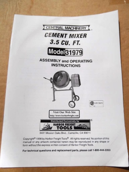 99-312 NEW Central Pneumatic 3.5 Cu. Ft. Electric Cement Mixer