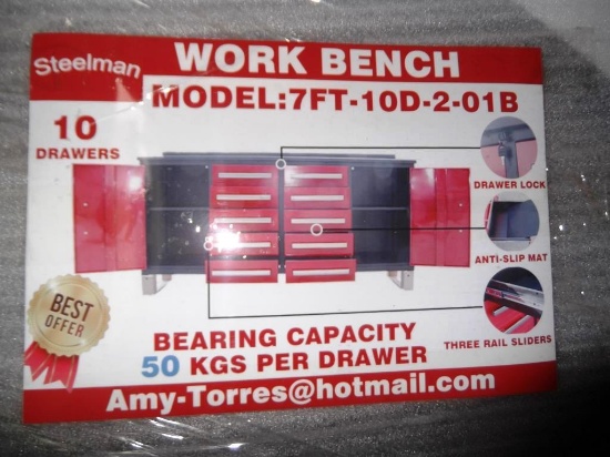 118-44 NEW 7' 10 Drawer Red Work Bench