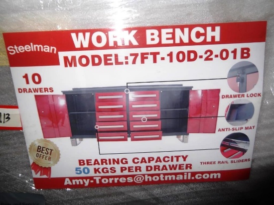 118-45 NEW Red 7' 10 Drawer Work Bench