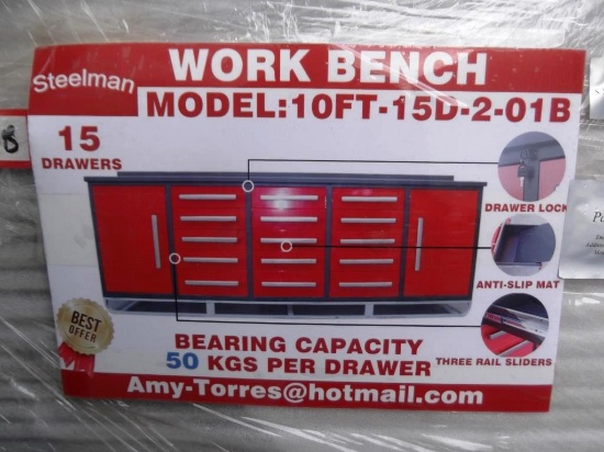 118-52 NEW Red 10' 15 Drawer Work Bench