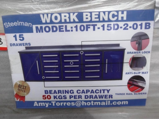 118-53 NEW Blue 10' 15 Drawer Work Bench