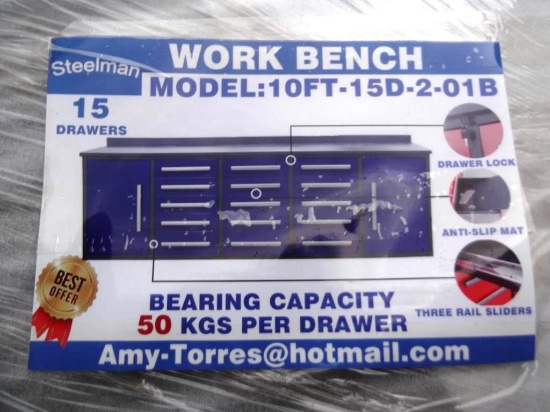 118-54 NEW BLUE 10' 15 Drawer Work Bench