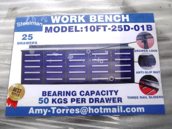 118-56 NEW Blue 10' 25 Drawer Work Bench