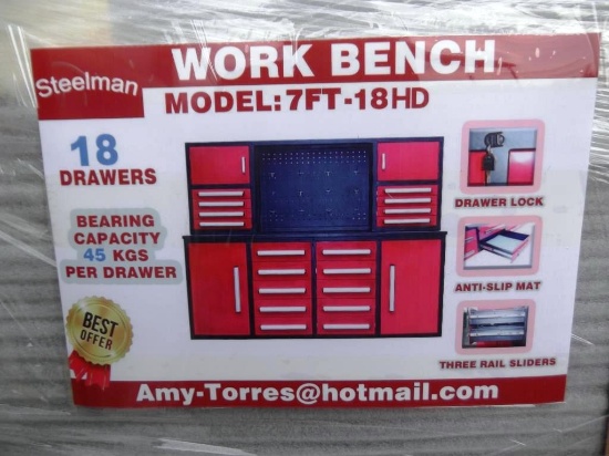 118-48 NEW 7' 18 Drawer Red Work Bench