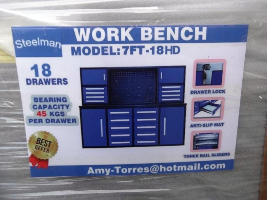 118-49 NEW 7' 18 Drawer Blue Work Bench