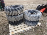 113-21 Lot of 5 Skid Steer Rims and Tires 10-16.5's 8 Lug