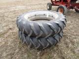 128-1 Pair of 13.6x38 Tires on Double Bevel Rims