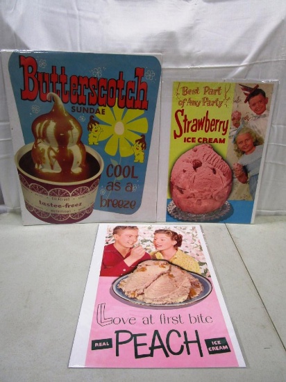 106-26 Lot of (3) Vintage Cardboard Ice Cream Advertising Signs
