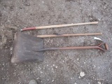 129-278 Lot w/ (2) 3 Tine Pitchforks and Square Shovel