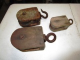 129-111 Lot of 3 Wood Pulley's