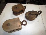 129-113 Lot of 3 Wood Pulley's
