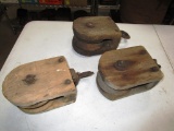 129-114 Lot of 3 Wood Pulley's