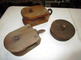 129-115 Lot of 2 Wood Pulley's and Wheel
