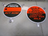 106-14 Lot of 2 Vintage Gulf Aluminum Advertising Signs (Made to fit inside a tire)