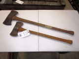 129-26 Lot of 2 Double Bit Axes - Plumb and Unknown