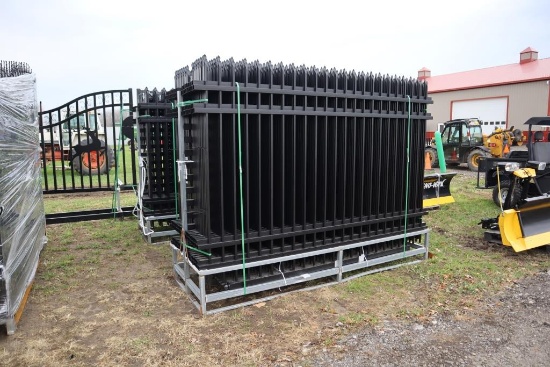 127-128 NEW Lot (30) Sections of Black Galvanized Fence Panels and Posts