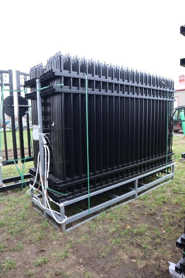 127-127 NEW Lot (30) Sections of Black Galvanized Fence Panels and Posts