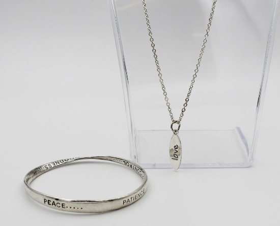 .925 NECKLACE AND BANGLE BRACELET SET STERLING SILVER NECKLACE AND BANGLE BRACELET SET. NECKLACE HAS