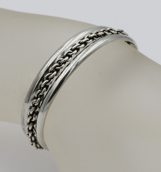 VINTAGE .925 STERLING SILVER ROPE CUFF BRACELET VINTAGE .925 STERLING SILVER DECORATIVE ROPE CUFF BR