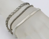 (3) STERLING SILVER BRACELETS W/ VARIOUS CHAINS (3) STERLING SILVER BRACELETS WITH VARIOUS CHAIN STY